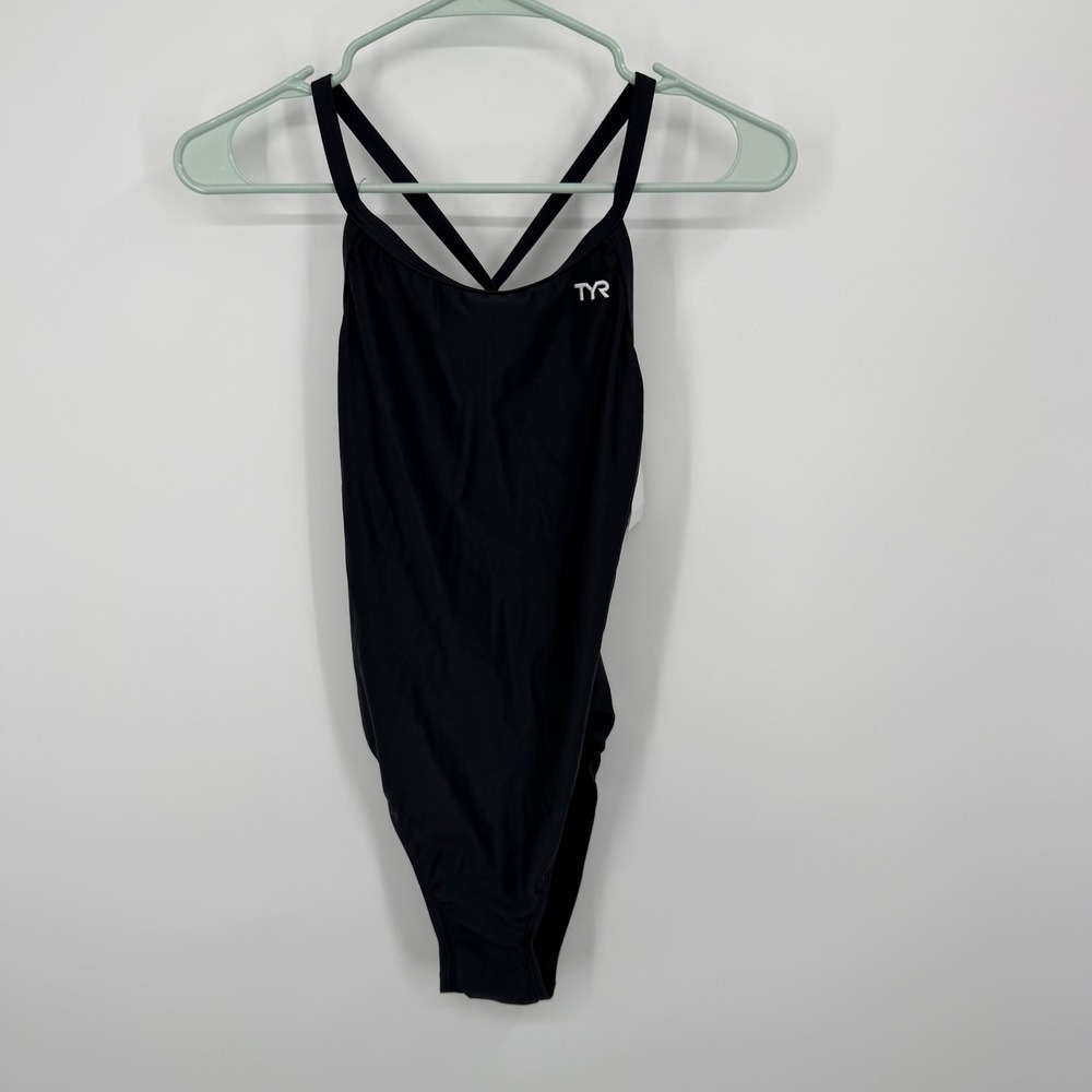 TYR Solid Diamondfit Swimsuit Womens 36(L) Black Recycled One Piece DSOL1A